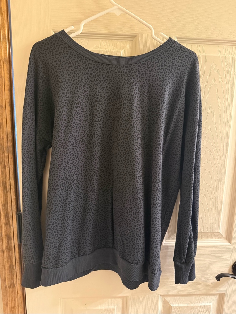 Mondetta Off-the-Shoulder Charcoal Leopard-Print Sweater